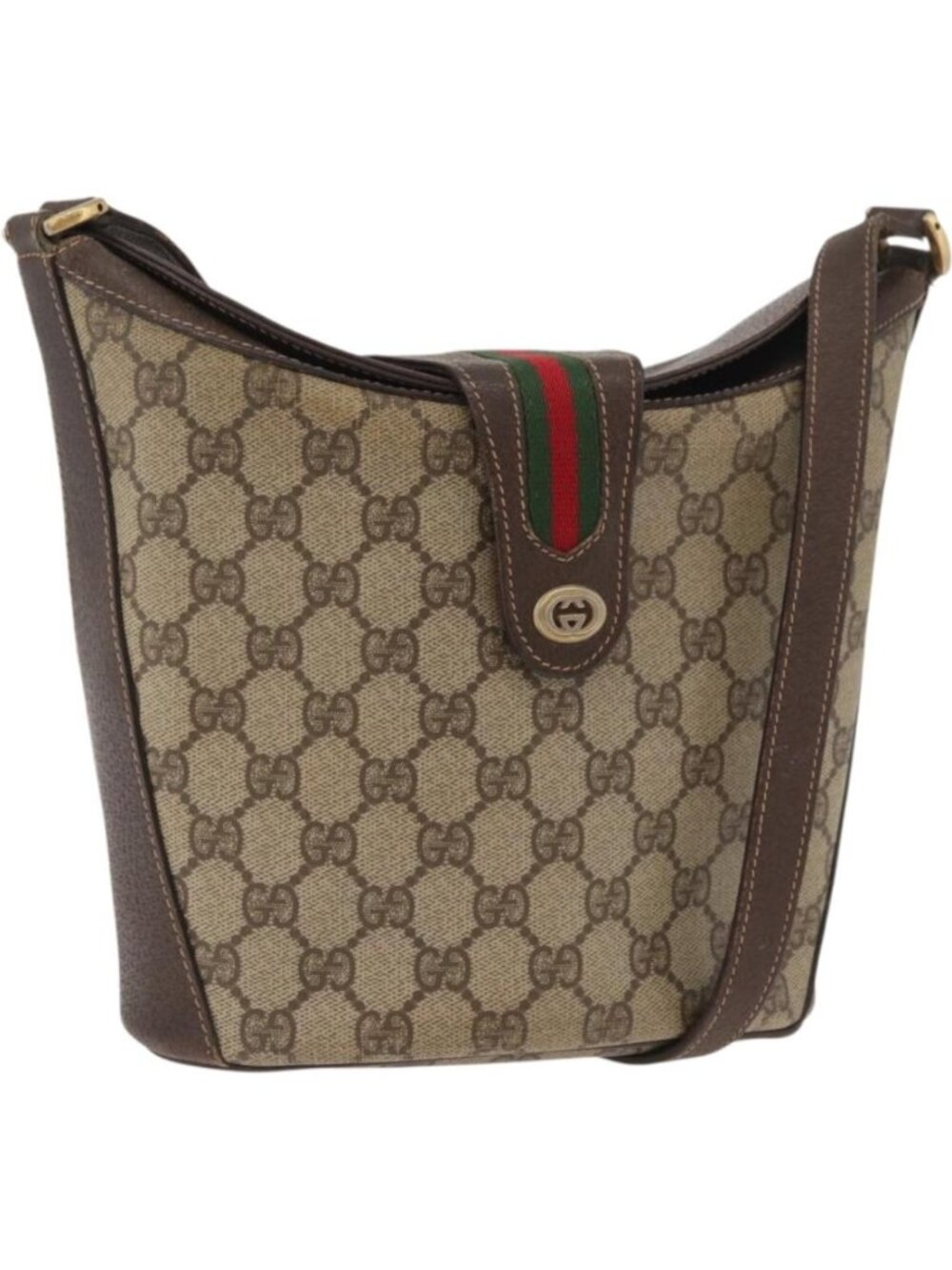 GUCCI GG Supreme Web Sherry Line Bag PVC Beige Gold 40 02 081